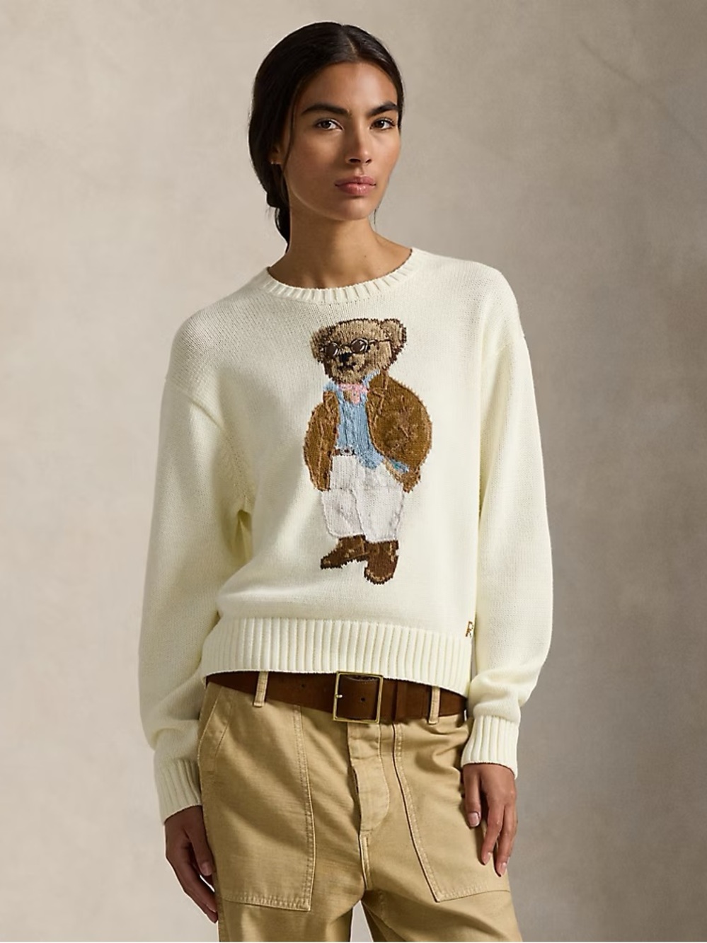 Ralph Lauren Cream Polo Bear Crewneck Sweater